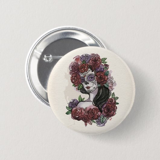 Einfach handgezeichnet Dia de los Muertos | Button (Vorne & Hinten)