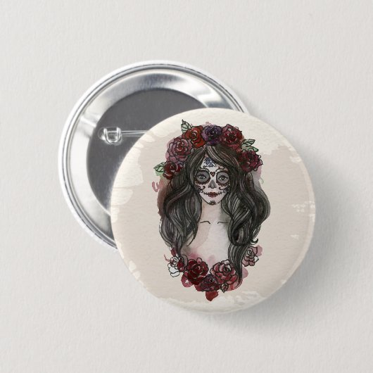 Einfach handgezeichnet Dia de los Muertos | Button (Vorne & Hinten)