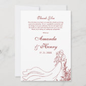 Einfach handgezeichnetes Foto Burgundy Wedding Dankeskarte (Vorderseite)