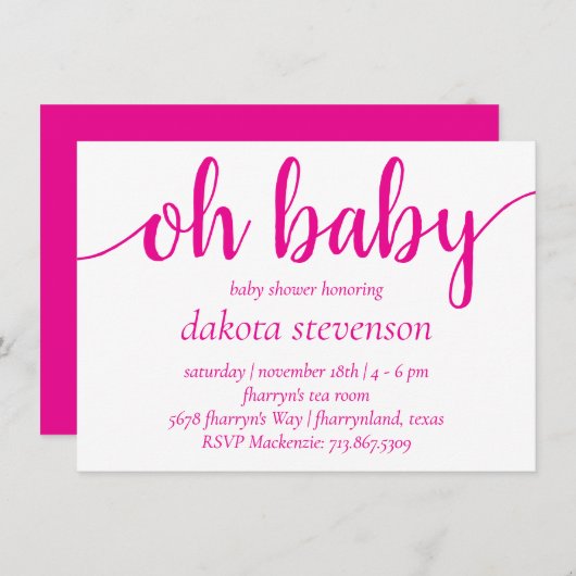 Einfach heiß rosa Baby | Magenta Blüh Dusche Einladung (Vorne/Hinten)