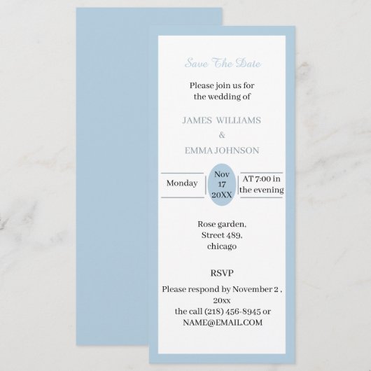 Einfach hellblau Save the Date Einladung (Vorne/Hinten)