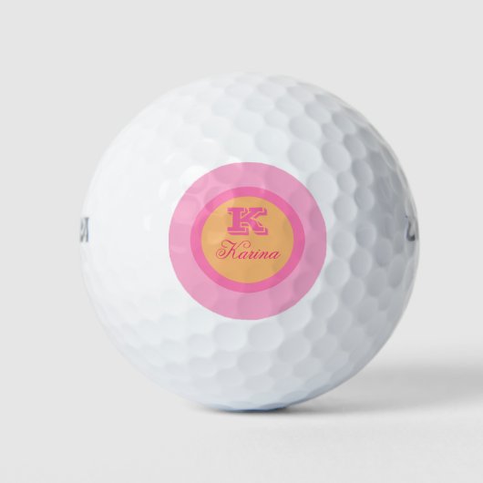 Einfach hellrosa Orange Monogram, Modern Name Golfball (Vorderseite)
