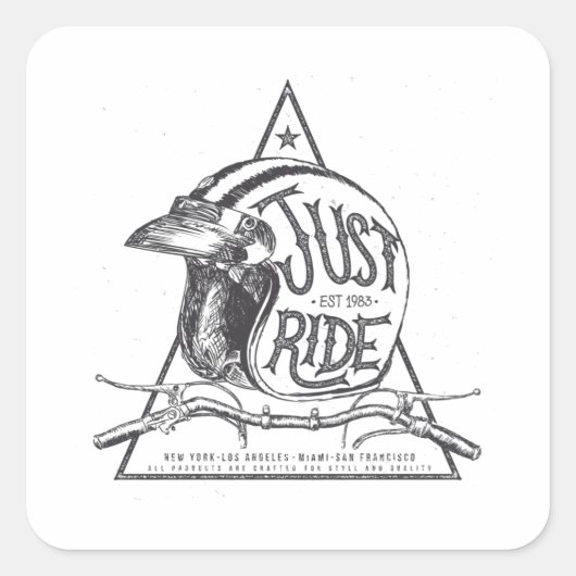 Einfach Helm mit Griff und Bar fahren und Muffler  Quadratischer Aufkleber (Vorderseite)