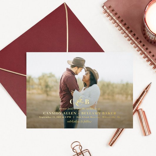 Einfach herrliches FOIL Monogram Foto Wedding Folieneinladung