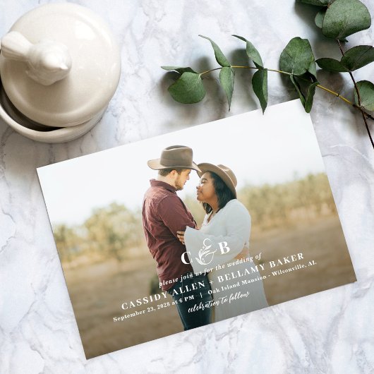 Einfach herrliches Monogramm Foto Hochzeitsempfang Einladung