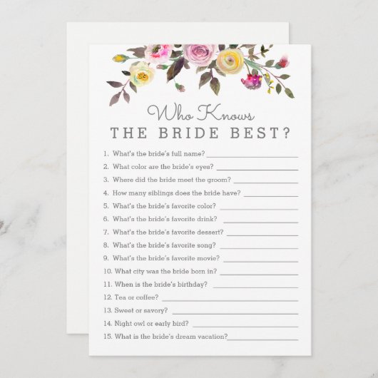 Einfach Hübsch, wer ihre beste Duschspielkarte ken Einladung (Vorne/Hinten)