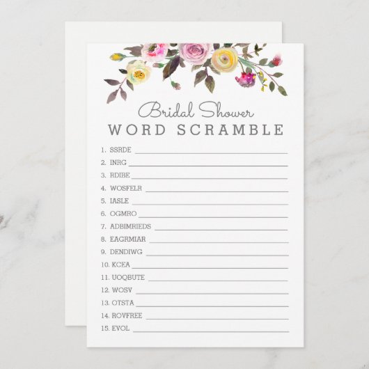Einfach Hübsche Word Scramble Shower Game Card Einladung (Vorne/Hinten)