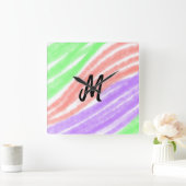 Einfach Ihren Namenstext hinzufügen Monogramm anpa Quadratische Wanduhr (Zuhause)