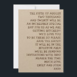 Einfach informelle und lustige Hochzeiten Save The Date<br><div class="desc">Wenn Sie eine informelle Hochzeit im Hinterkopf haben, diese keine schlichte und einfache aber stilvolle Typografie Save The Dates könnte genau das sein, was Sie suchen, wenn Sie mit Ihrem Thema behalten werden. Der Text ist leicht personalisiert und Sie können Schriftart und Farbe ändern, wenn Sie es wünschen. Die Probe...</div>