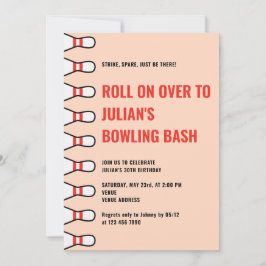 Einfach, jedes Alter Peach Fuzz Bowling Geburtstag Einladung