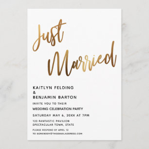 Einfach Just Married Gold-Kalligrafie-Rezeption Einladung
