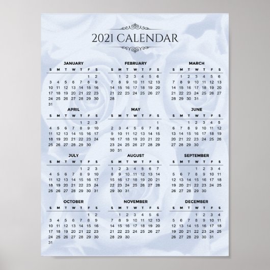 Einfach Kalender 2021 auf Weiße Flora | Poster (Vorne)