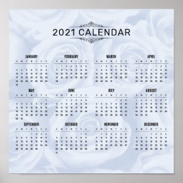 Einfach Kalender 2021 auf Weiße Flora | Poster