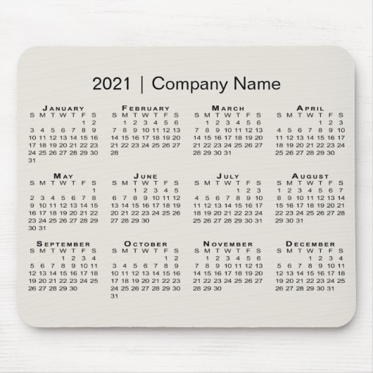 Einfach Kalender 2021 mit Firmennamen auf Beige Mousepad (Vorne)