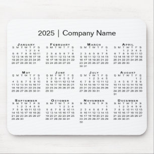 Einfach Kalender 2025 mit Firmenname auf Weiß Mousepad