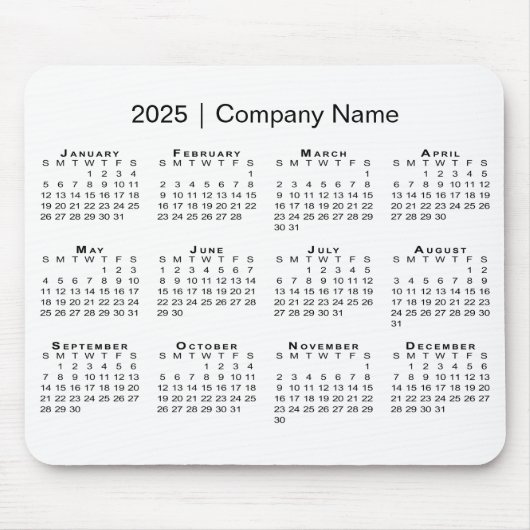 Einfach Kalender 2025 mit Firmenname auf Weiß Mousepad (Vorne)
