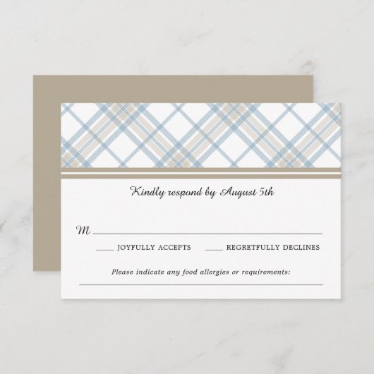 Einfach Kariert Blue & Tan Wedding RSVP (Vorne/Hinten)