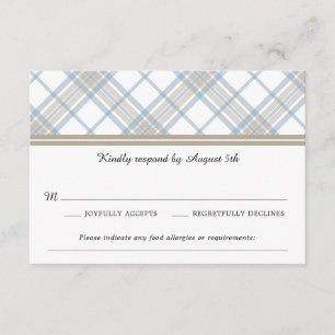 Einfach Kariert Blue & Tan Wedding RSVP Karte