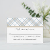 Einfach Kariert Blue & Tan Wedding RSVP Karte (Stehend Vorderseite)