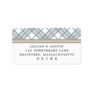 Einfach Karierte Blue & Tan Wedding Rücksendeadres Adressaufkleber