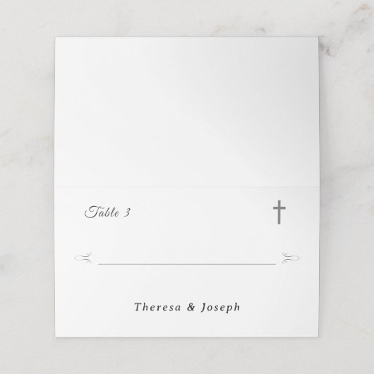 Einfach katholisches Weiß Platzkarte (Außenseite Aufgefaltet)