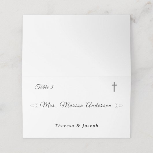 Einfach katholisches Weiß Platzkarte (Außenseite Aufgefaltet)