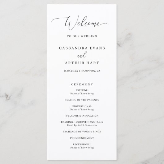 Einfach klassisch formell elegante Hochzeit Programm (Vorderseite)
