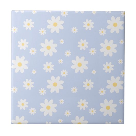 Einfach klassisch weiß Daisy Floral Fliese (Vorderseite)
