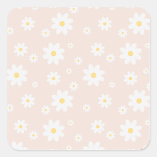 Einfach klassisch weiß Daisy Floral Quadratischer Aufkleber