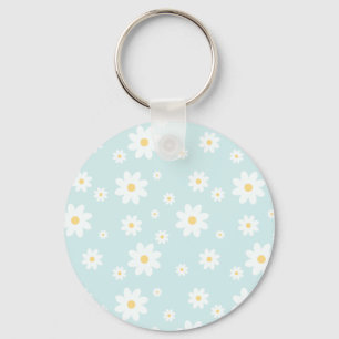 Einfach klassisch weiß Daisy Floral Schlüsselanhänger