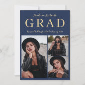 Einfach klassischer Navy Blue und Gold Foto Abschl Einladung (Vorderseite)