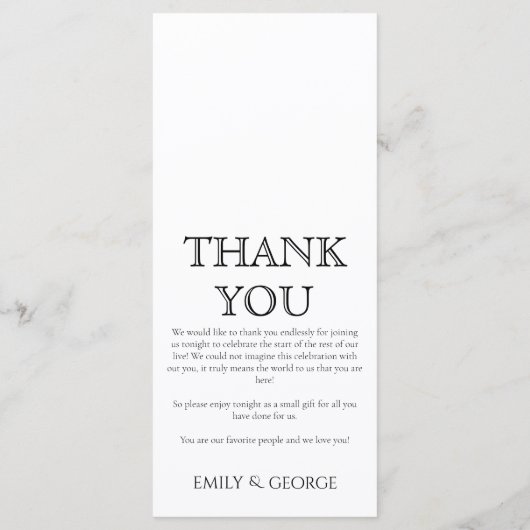 Einfach klassisches Hochzeitsmenü und Dankeschön-K (Rückseite)