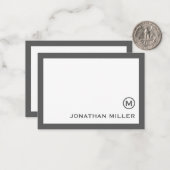 Einfach klassisches Monogramm, grau weiß Mitteilungskarte (Vorderseite/Rückseite Beispiel)