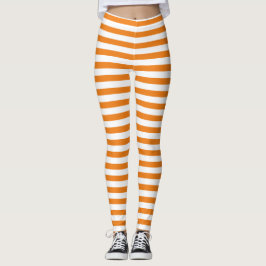 Einfach klassisches Orange und Weiß gestreift Leggings