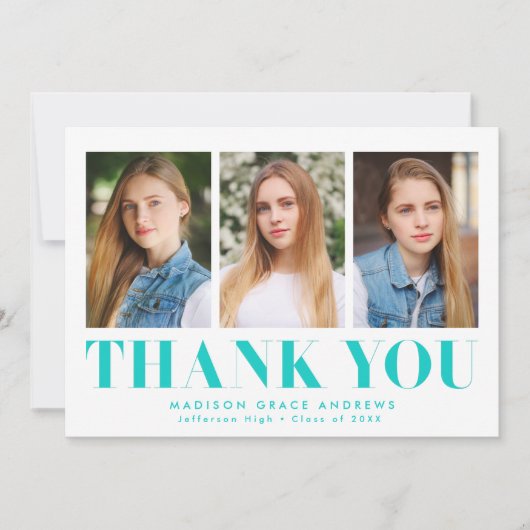 Einfach kühl Türkis 3 Foto Abschluss Dankeskarte (Vorderseite)