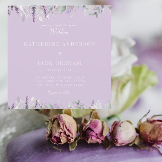 Einfach Lavendel-Blatt-Hochzeitsquadrat Einladung