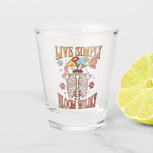 Einfach leben, Bloom Willy - Skelett & Pilze Schnapsglas (Vorderseite)