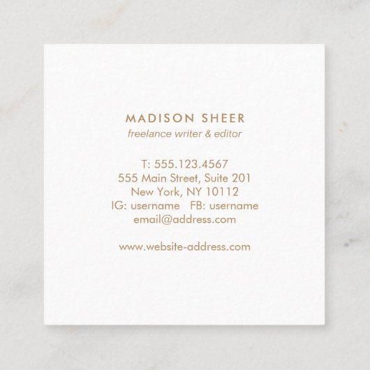 Einfach, leicht türkisblau, stilvoll Minimalistisc Quadratische Visitenkarte (Rückseite)