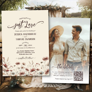 Einfach Liebe! Boho Wildblumen Foto QR-Code Hochze Einladung