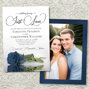 Einfach Liebe Elegante Stahlblaue Rose & Foto-Hoch Einladung