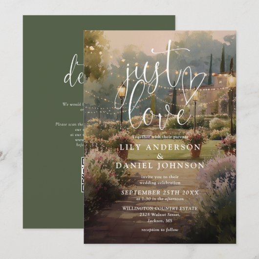 Einfach Liebe Rustikale Landgarten-Hochzeit QR-Cod Einladung (Vorne/Hinten)