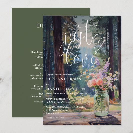 Einfach Liebe Rustikale Wald Blumen Hochzeit Einladung (Vorne/Hinten)