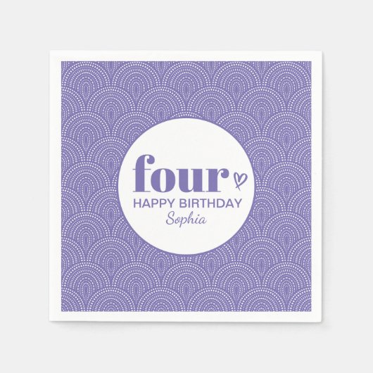 Einfach Lila 4. Geburtstag mit Name Serviette (Vorderseite)