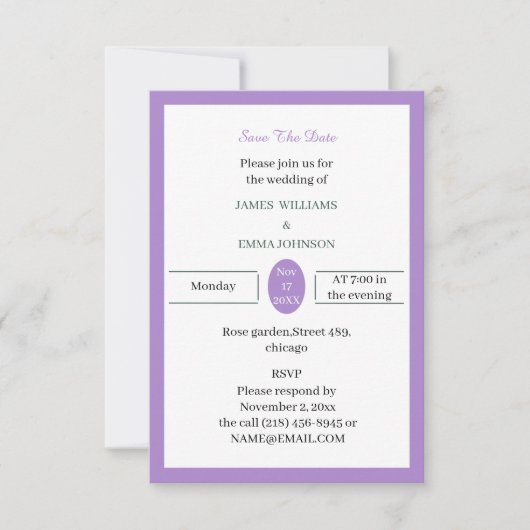 Einfach Lila anpassbar Save The Date (Vorderseite)