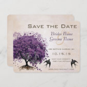 Einfach Lila Heart Leaf Tree Save the Date Peachy (Vorne/Hinten)