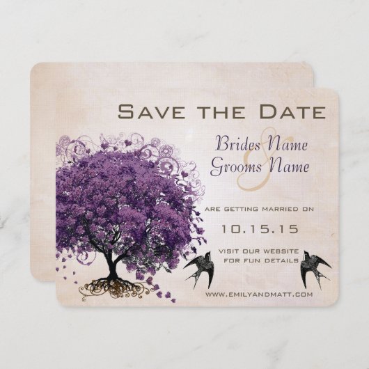 Einfach Lila Heart Leaf Tree Save the Date Peachy (Vorne/Hinten)