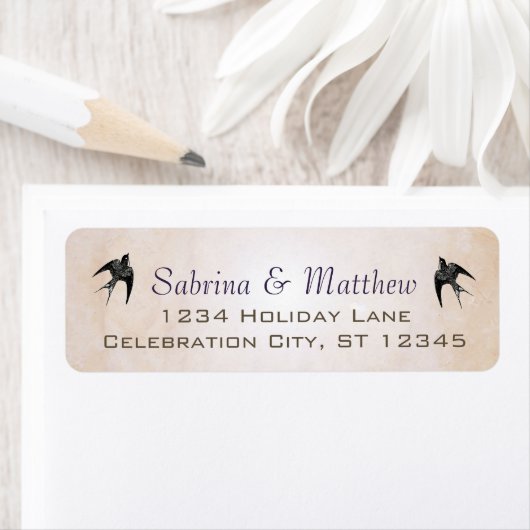 Einfach Lila Heart Leaf Tree Wedding Label (Insitu)