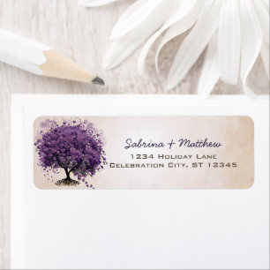 Einfach Lila Heart Leaf Tree Wedding Label