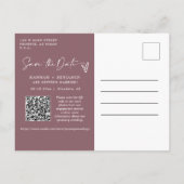 Einfach Lila QR-Code-Foto Save the Date Postkarte (Rückseite)