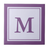 Einfach Lila und weiß Mit Monogramm Fliese (Vorderseite)